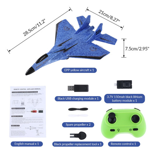 2 Ch Avião Rc Planador Rc Brinquedos De Voo Ao Ar Azul