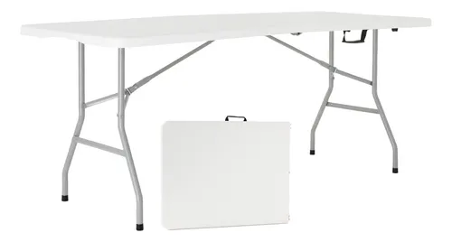 comprar Mesa dobrável vira maleta com alça portátil 1.80m para camping jardim Garden Life cor branco