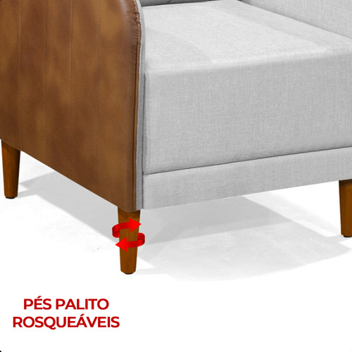 Cadeira Poltrona Sofa Sala de Estar Corano Nozes e Linho com Almofada Pés Palito Castanho Arkell
