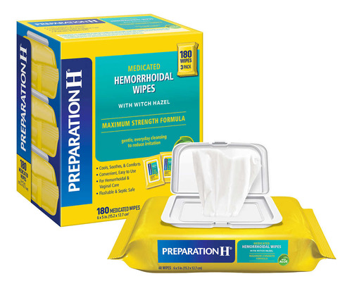 Preparation H Toallitas Hemorroides 180 Piezas, No Cfdi