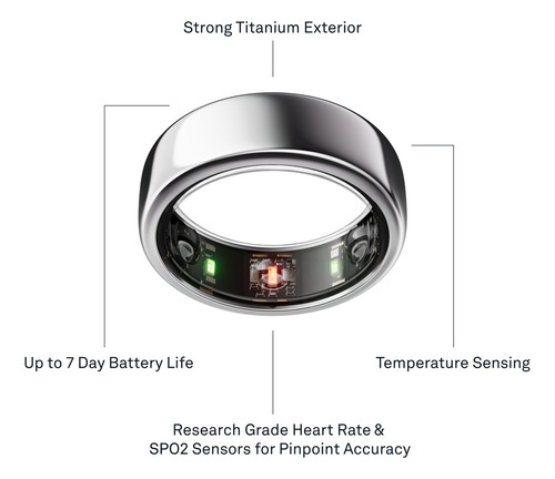 Monitor Para Dormir Smart Ring Oura Gen3 Horizon, Plateado,