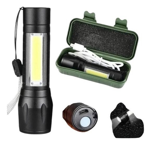 Linterna Mini Recargable Usb Táctica Zoom-potente Compacta Blanco Negro