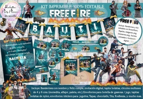 Kit Imprimible Candy Bar Freefire Free Fire Cumpleaños