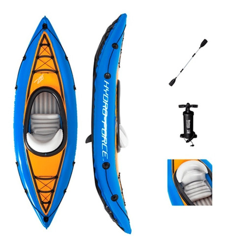 Lancha Inflable Con Remos Kayak Azul Cove Hydro Force 2.75mt