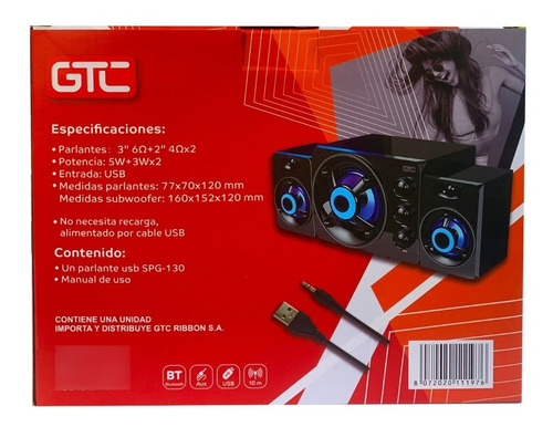 Imagen 5 de 5 de Parlante Bluetooth Gtc Con Luces Spg-130