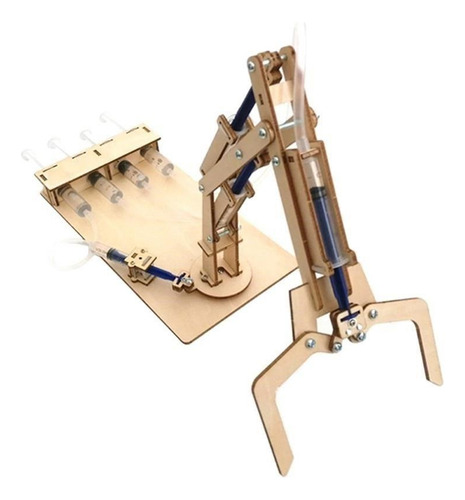 Brazo Robot Garra Hidraulica Madera, Kit De Ciencia Diy Stem
