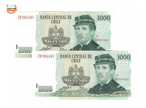 Imagen 1 de 2 de Billete De Reposición 1000 Pesos Año 2008 Correlativos Unc