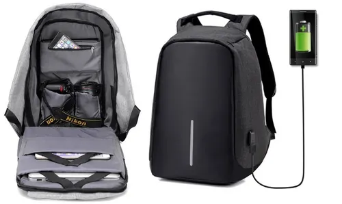 Mochila antirrobo impermeable anticorte carga usb gris hotsell