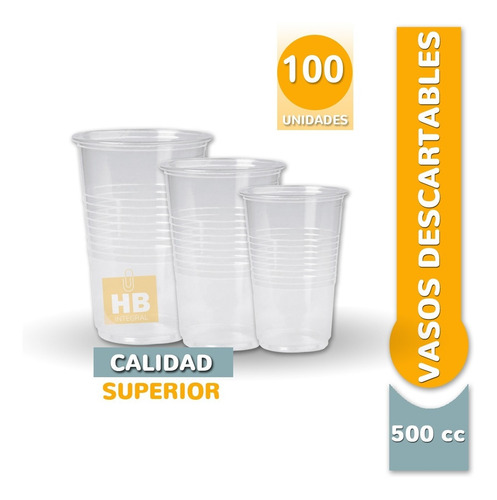 Imagen 2 de 8 de Vaso Descartable Plastico Transparente 500cc- Pack X100u