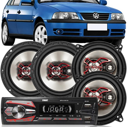 Kit Auto Falante Gol G3 00 01 02 03 04 05 + Radio Mp3 Usb 4p