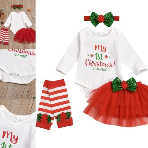 Hermoso Conjunto Bebe Primera Navidad De 4 Piezas