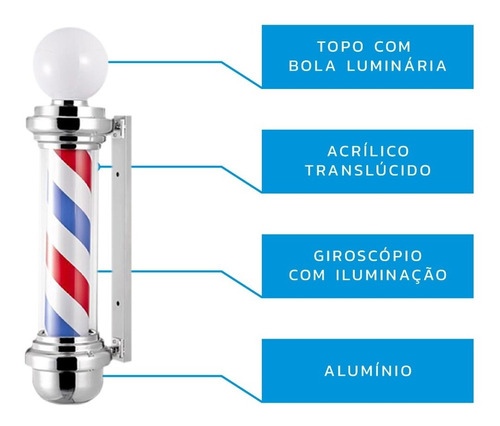 Barber Pole Poste Barbeiro Aço Inoxidável Outdoor 85cm