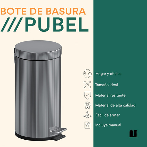 Bote De Basura De 30 L De Acero Inoxidable Con Pedal Mubson Color Plateado