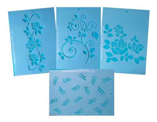 Stencil Laura Craft Set Rosas Y Plantas