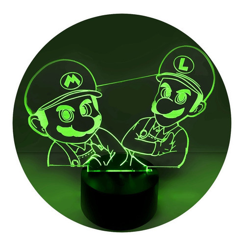 Lámpara 3d Mario Y Luigi App Base Negra + Pilas