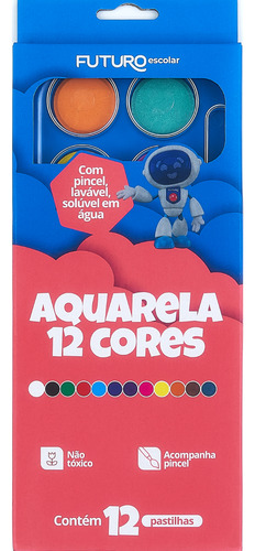 Tinta Aquarela 12 Cores Com Pincel Futuro