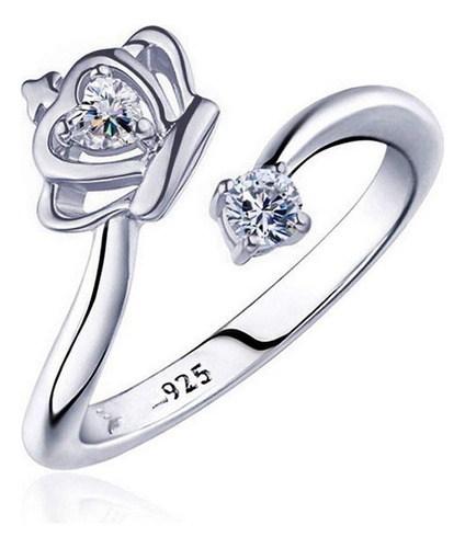F Anillo Corona Con Circon Baño Plata / Todojoyas