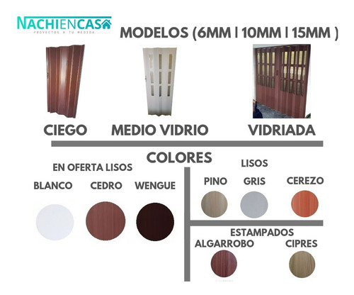 Puerta Plegadiza 0,74 X 2 Pvc Reforzada 10mm Con Traba Stock