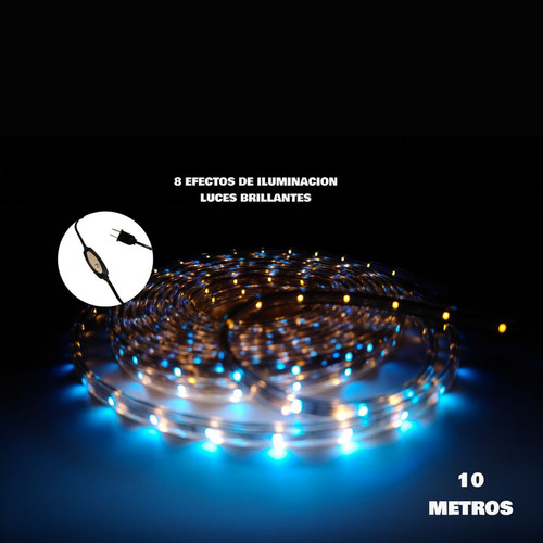 Manguera Plana Led 2colores Brillantes Luces Navideñas 10mts Luces AGUA/CALIDO