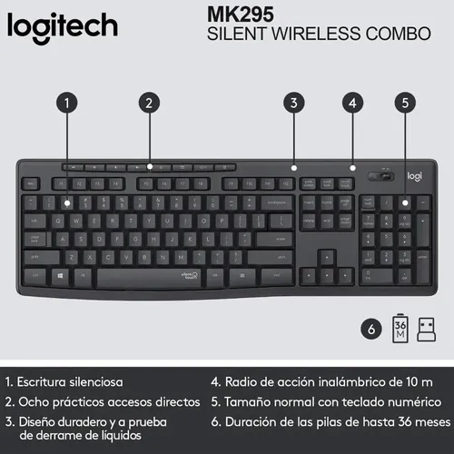 Combo Teclado Mouse Inalambrico Logitech Mk295 Usb Cta Fs