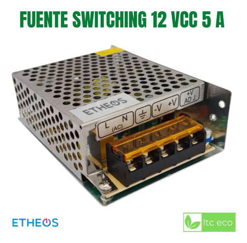 Imagen 2 de 9 de Fuente Switching 12v 5a Regulada C/ Protección Led Cctv 60w