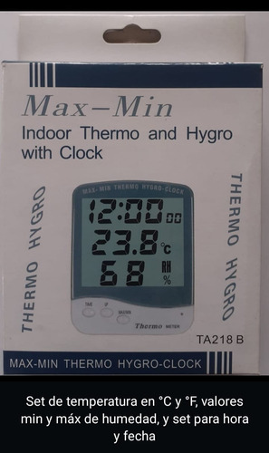 Termo Higrometro Digital Con Reloj 