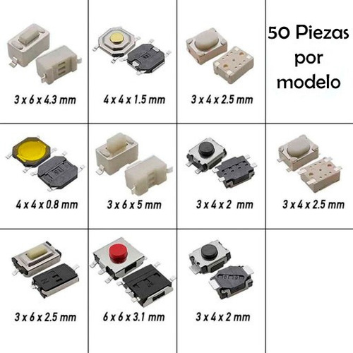 . 500 Piezas Push Button Boton 10 Modelos Smd Microswitch