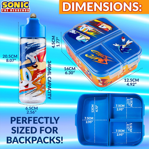 Fiambrera Sonic The Hedgehog Con Compartimentos Y Botella De