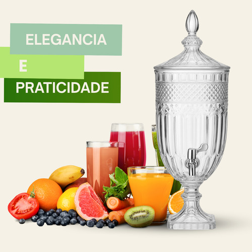 Suqueira Vidro Filtro Suco Água Saborizada Jarra 3,2 L Prateado