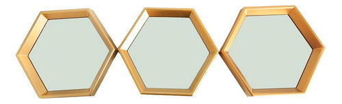 Kit 03 Espelhos Decorativo Moldura Hexagonal Dourado
