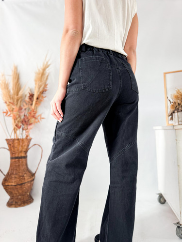 Pantalon Lulyna T/jean Mujer Wide Leg C/elastico En Cintura