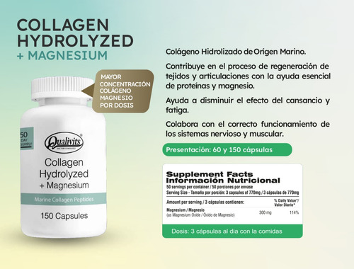 Colágeno Ácido Hialurónico + Colágeno Magnesio X60 Qualivits Sabor Natural