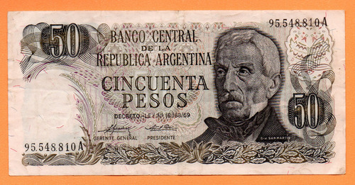 Billete 50 Pesos Ley, Bottero 2371, Año 1975 B + 