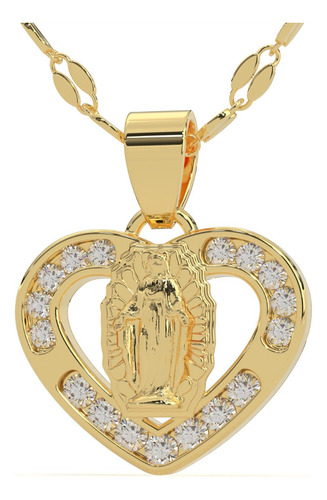 Medalla Corazón Virgen Guadalupe Con Cadena Oro Sólido 10k