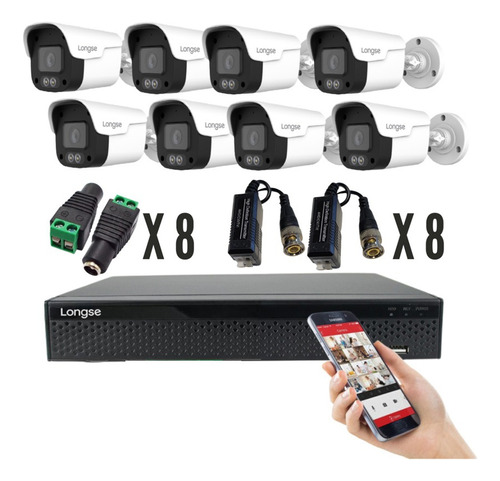 Kit Seguridad Longse Dvr 8 Ch 8 Cámaras 2mp Fhd Exteriores