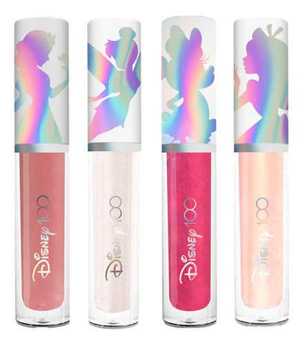 Kit 4 Labiales Gloss Colección Personajes De Disney 100 Acab Holografico