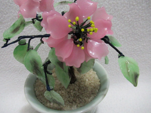 Árbol De La Vida Flores Rosas Piedra Dura Y Maceta Celadón (Usado)