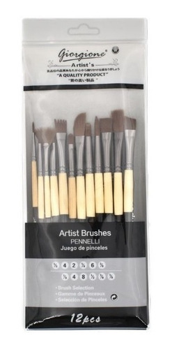 Set Pinceles 12pc Surtido Artista Giorgione Pintura Acrilico