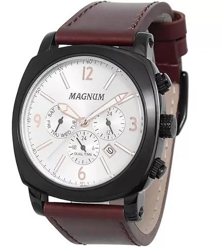 Relógio Magnum Masculino Couro Marrom Original Nota Fiscal