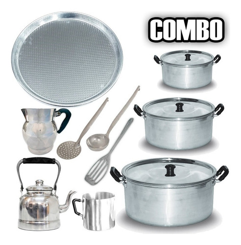 Set Bateria De Cocina 14 Piezas De Aluminio Olla Pava Sarten