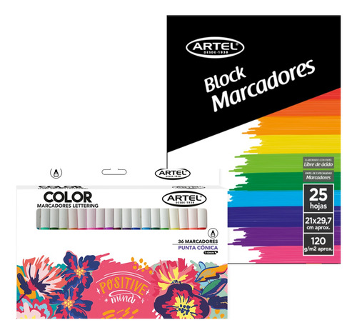 Pack Marc Lettering 36 Colores + Block Marcadores 25 Hojas