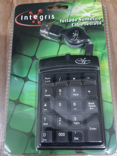 Mini Teclado Numérico Integris Com Cabo Retratil Usb Cor De Teclado Preto Idioma Português Brasil