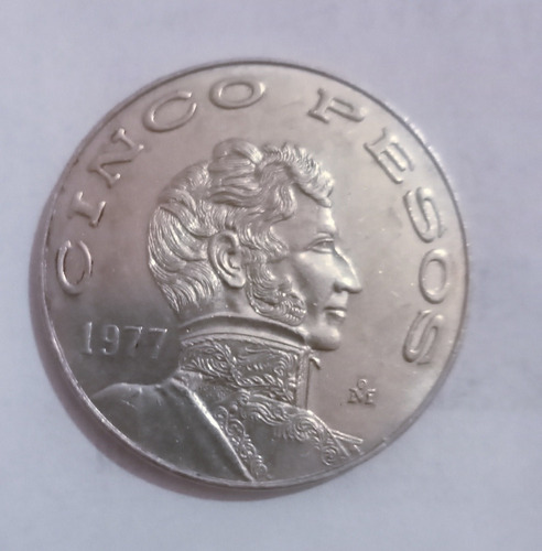 Moneda Cinco Pesos Antiguo 1977  Plata 
