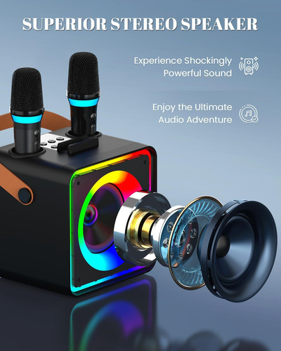 Máquina De Karaoke 2 Micrófonos Inalámbricos Bluetooth Portá
