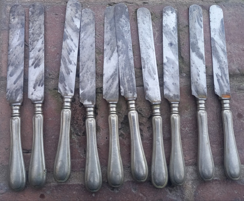 10 Cuchillos Antiguos Hoja Acero Carbono De 25,2cm Largo