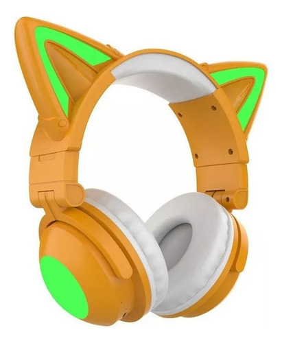 Audífonos Gamer Pro Inalámbricos Con Orejas De Gato Color Caqui