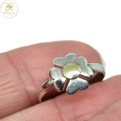 Imagen 3 de 6 de Anillo Plata Y Oro Florcita
