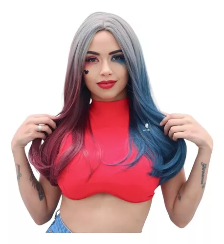 Fantasia Cosplay Harley Quinn Arlequina Completa Com Peruca