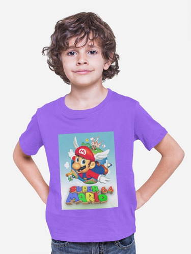 Polera Infantil Unisex Mario Bros Super 64 Game Estampado