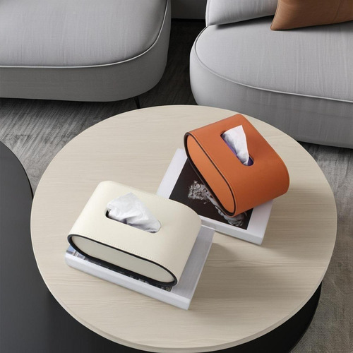 Caja De Pañuelos De Cuero De Pu Dispensador De Beige